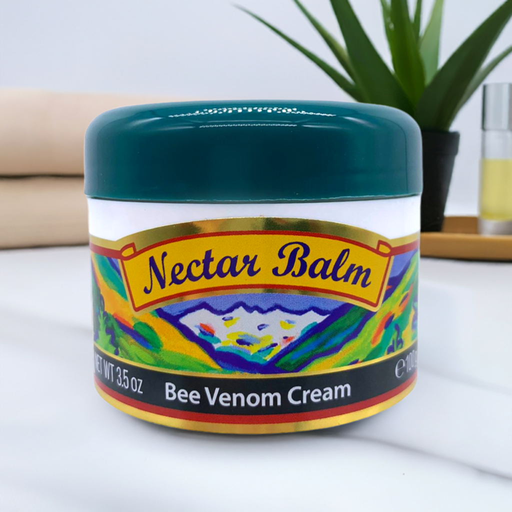 Nelson Honey Nectar Balm jar for joint care manuka honey and bee venom cream in green lid