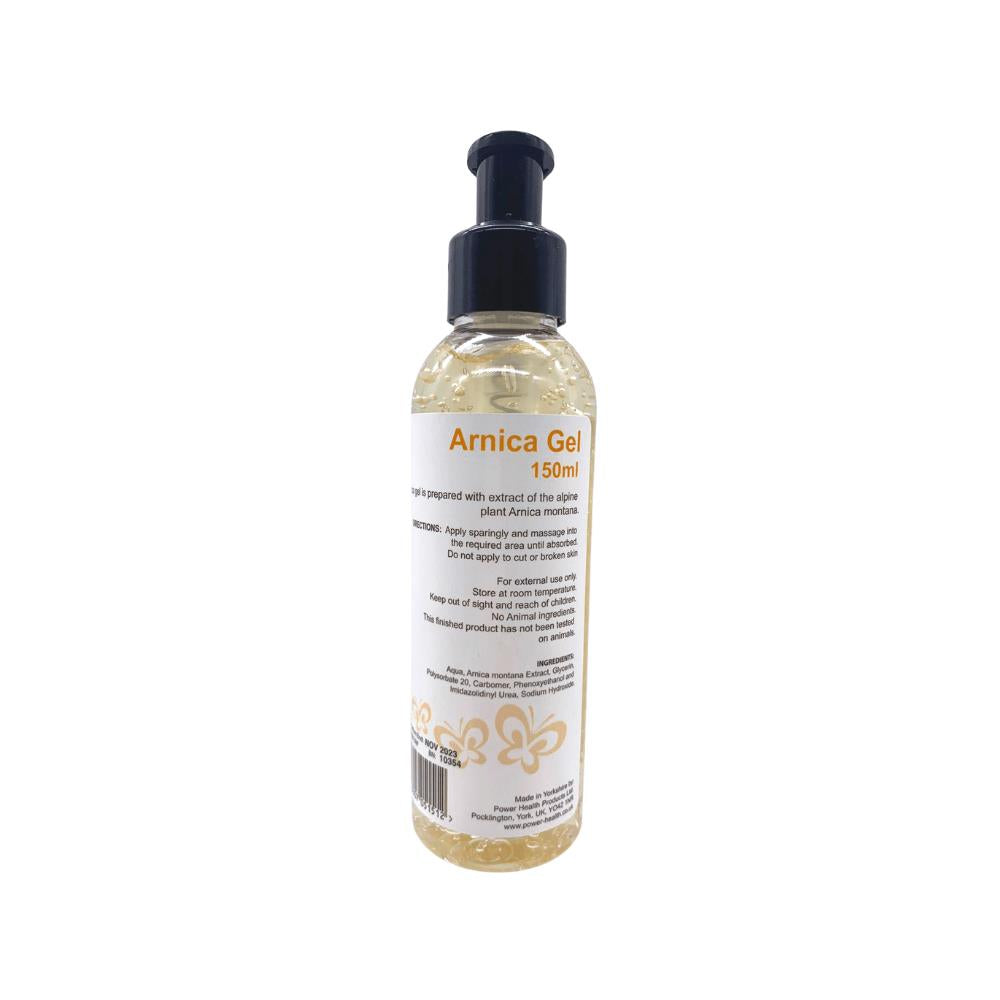 Powerhealth Arnica Gel 150ml pump bottle by Natural Health World UK Arnica gel for bruises and muscle pain.