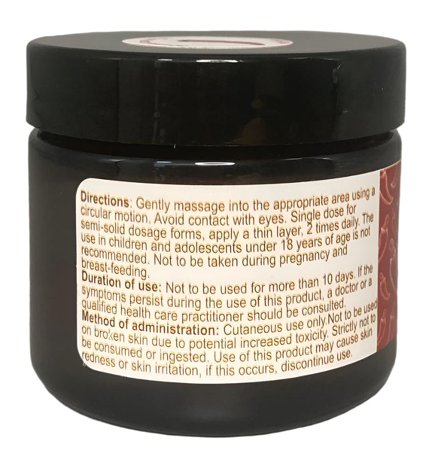 Power Health chilli warming balm for pain relief black jar with screw lid and printed directions label