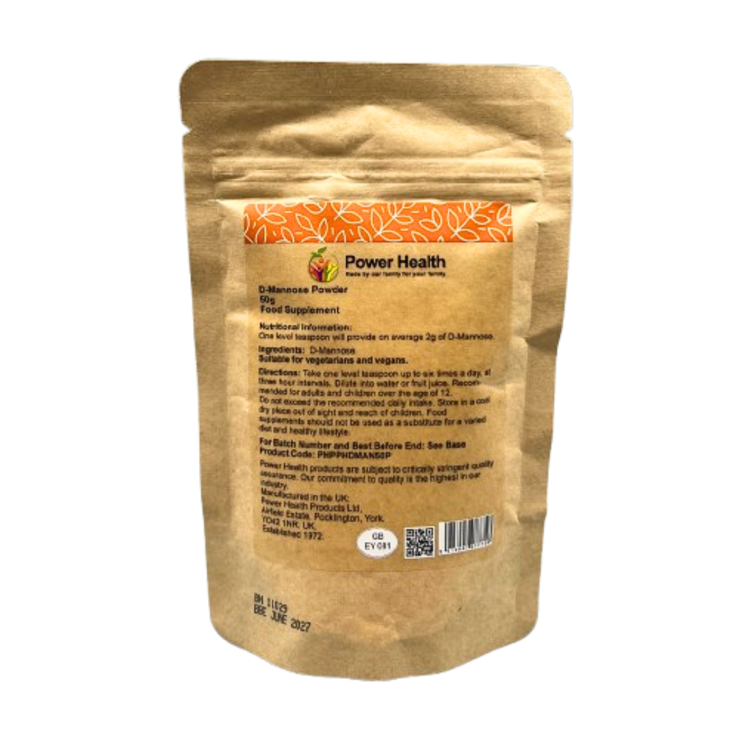 Power Health D-Mannose powder UK resealable brown pouch 60g food supplement for urinary health