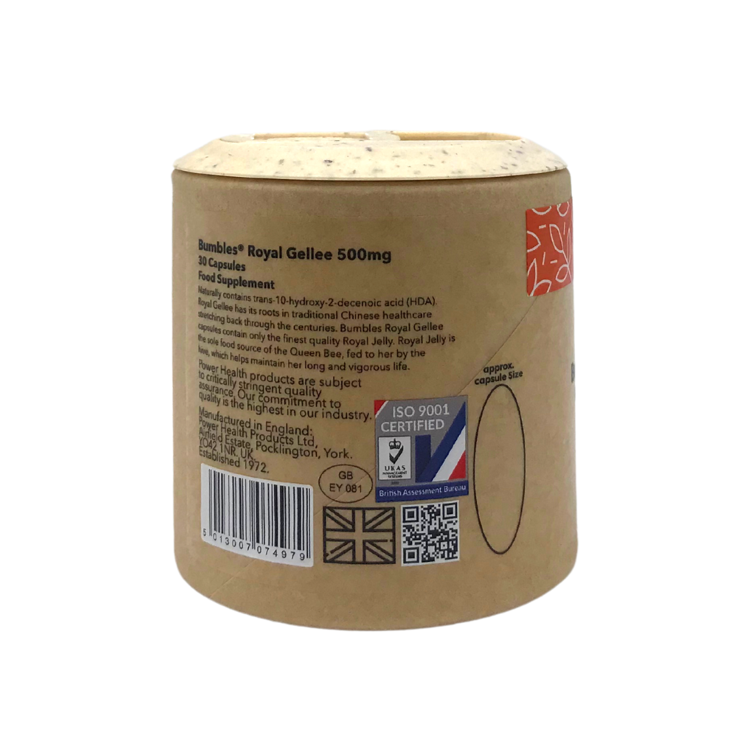 Powerhealth Products Ltd Royal Gellee capsules 500mg brown cardboard jar with label Natural Health World UK