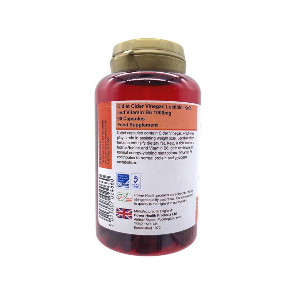 Power Health Cidiet cider vinegar capsules uk bottle 90 capsules food supplement with lecithin kelp and vitamin B6
