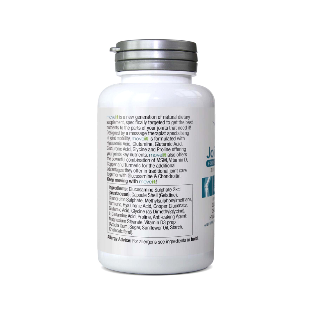 Natural Health World UK Moveit Joint Care Complex 11 Glucosamine Chondroitin dietary supplement bottle back label
