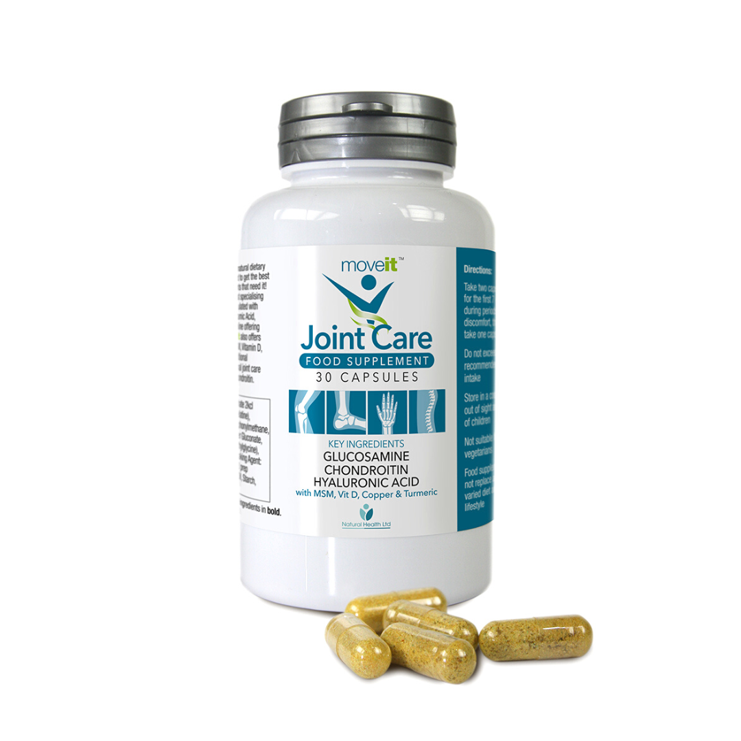Moveit Joint Care Complex 11 Glucosamine Chondroitin capsules bottle by Natural Health World UK for joint support