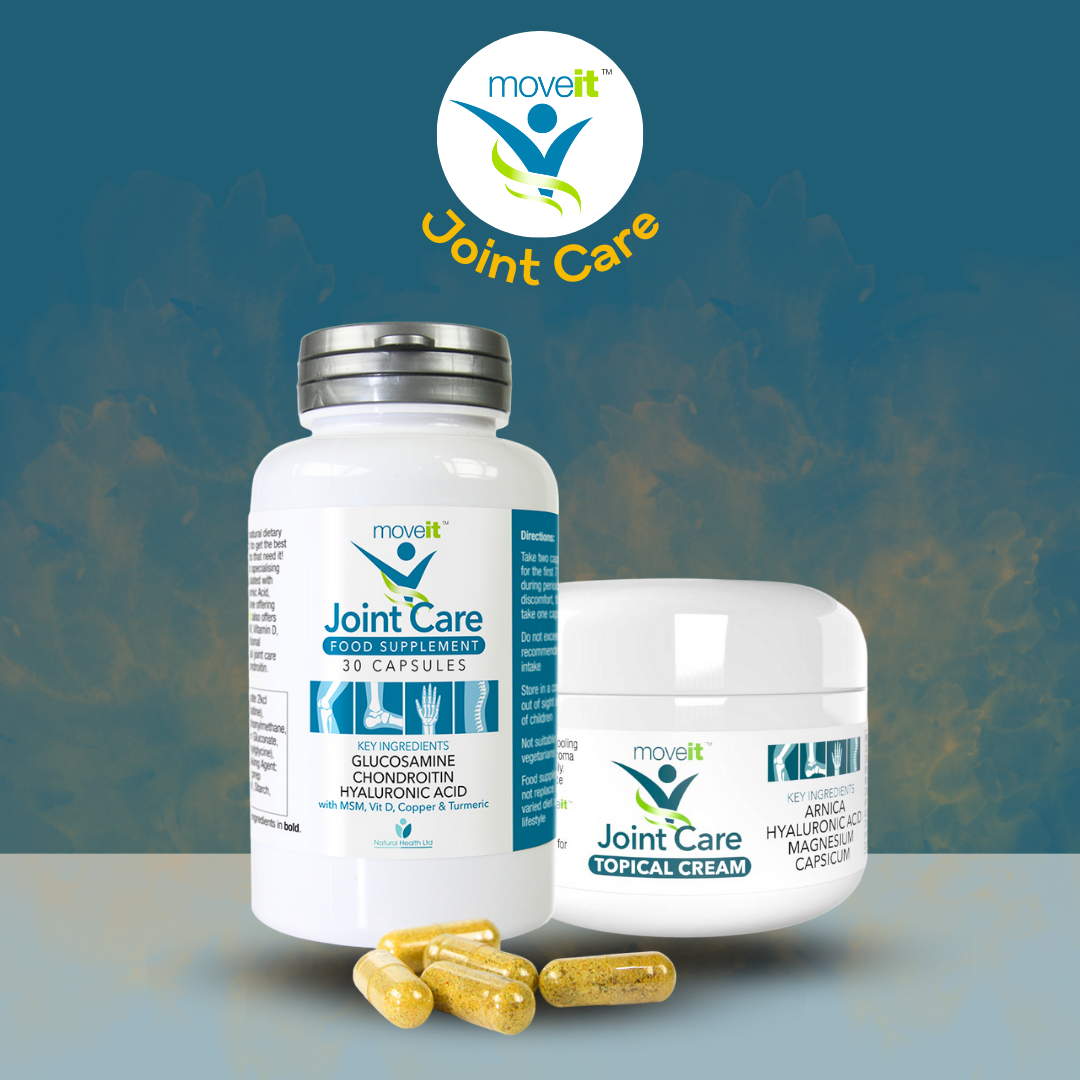 Moveit Joint Care Complex 11 Glucosamine Chondroitin capsules and topical cream by Natural Health World UK