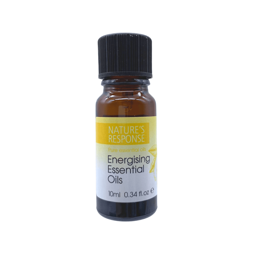 Natures Response amber glass bottle with black cap tea tree energising essential oil 10ml label