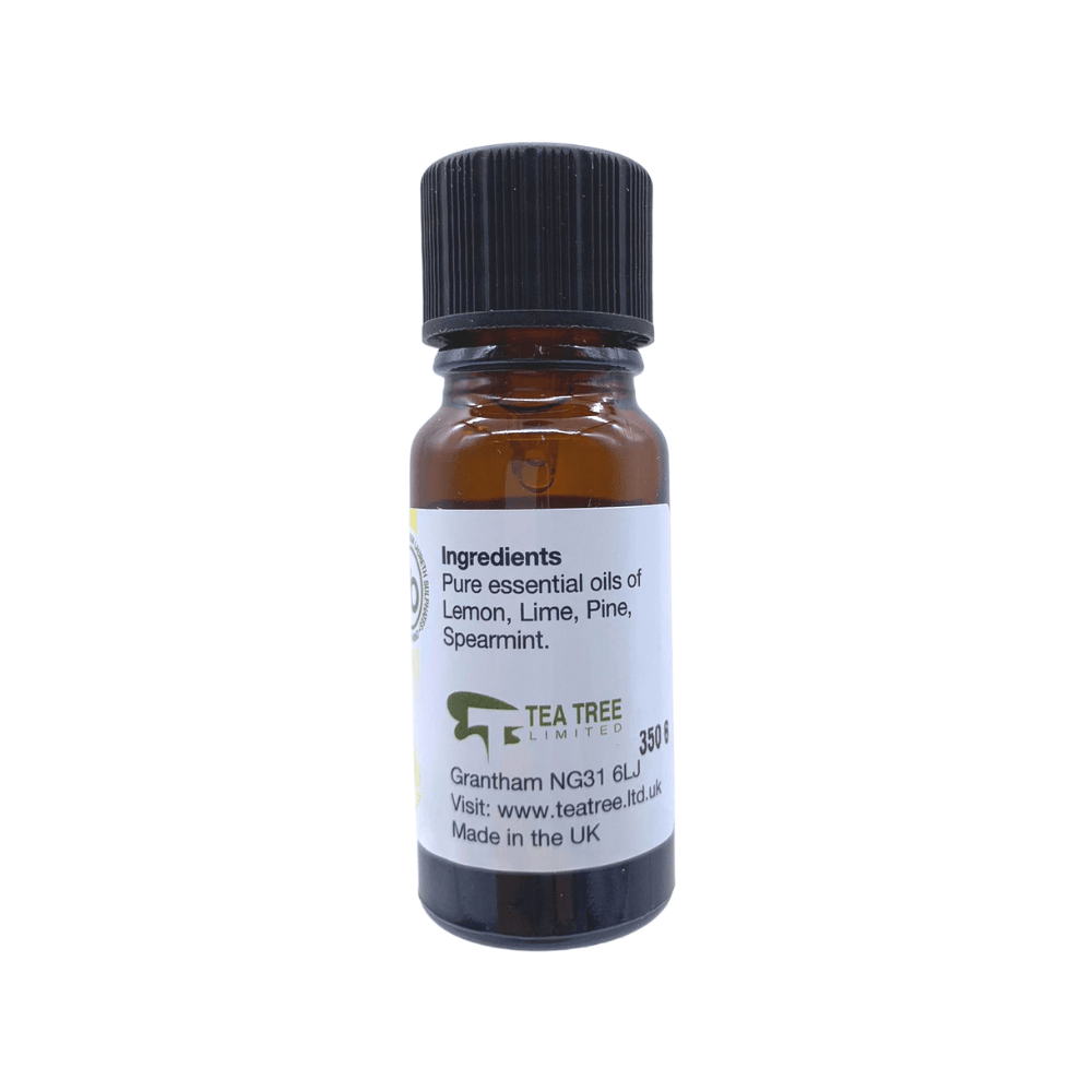 Natures Response tea tree energising essential oil 10ml amber glass bottle with black childproof cap and ingredients label