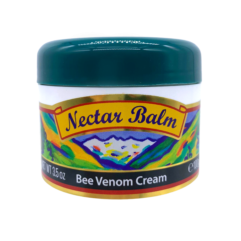 Nelson Honey Nectar Balm jar of manuka honey and bee venom cream for joint care with green lid