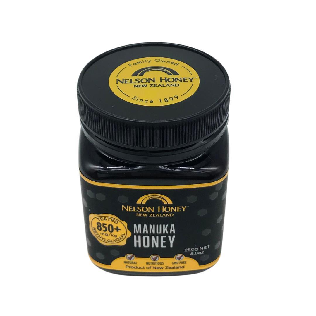 Nelson Honey jar of Manuka honey MGO 850+ 250g black and gold label premium New Zealand honey