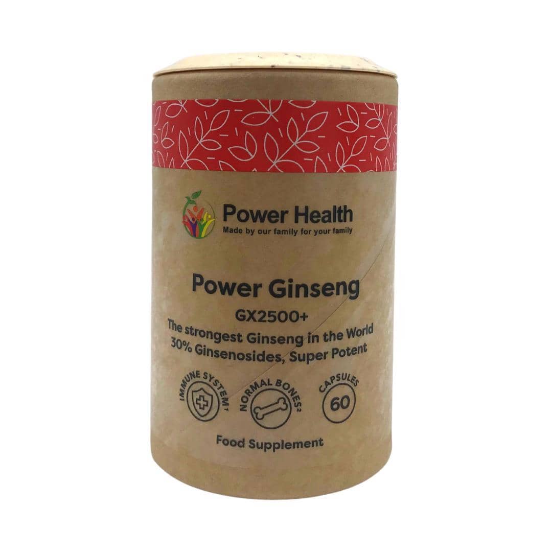 Power Health Power Ginseng capsules cylindrical kraft tube packaging 60 capsules GX2500 food supplement