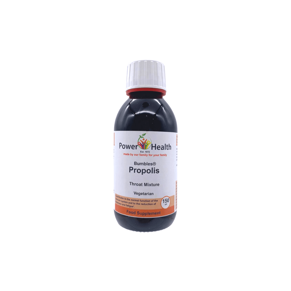 Power Health propolis throat mixture dark brown bottle with white cap labelled 150ml