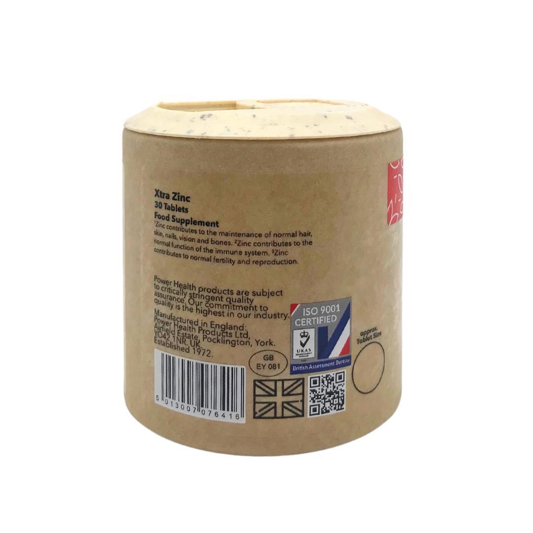 Power Health zinc tablets 15mg UK in kraft cardboard jar 30 tablets food supplement label visible