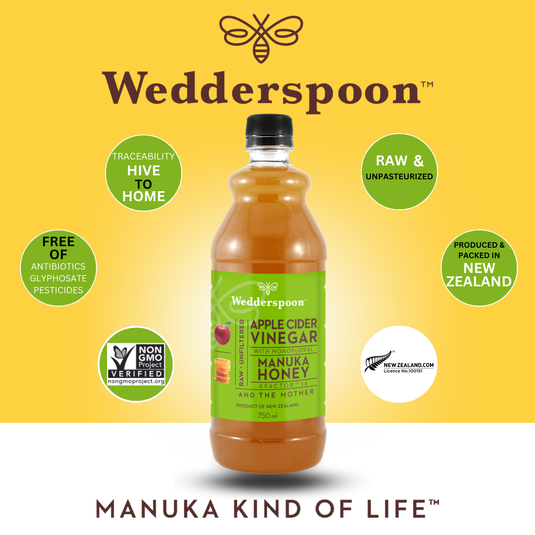 Wedderspoon apple cider vinegar with Manuka honey raw unpasteurized 750ml bottle from New Zealand