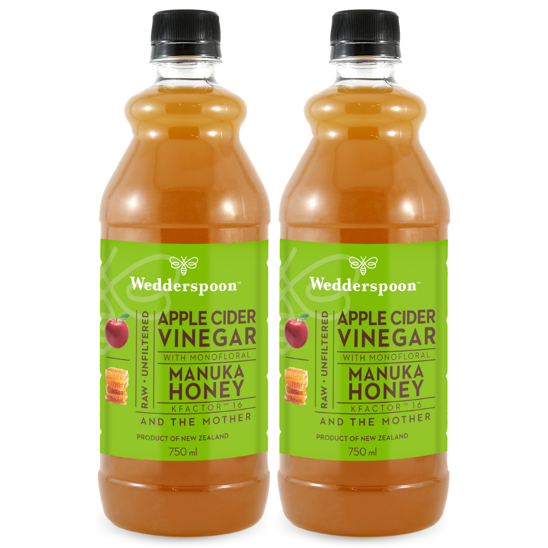 Wedderspoon Apple Cider Vinegar with Manuka Honey Twin Pack 750ml bottles with green labels