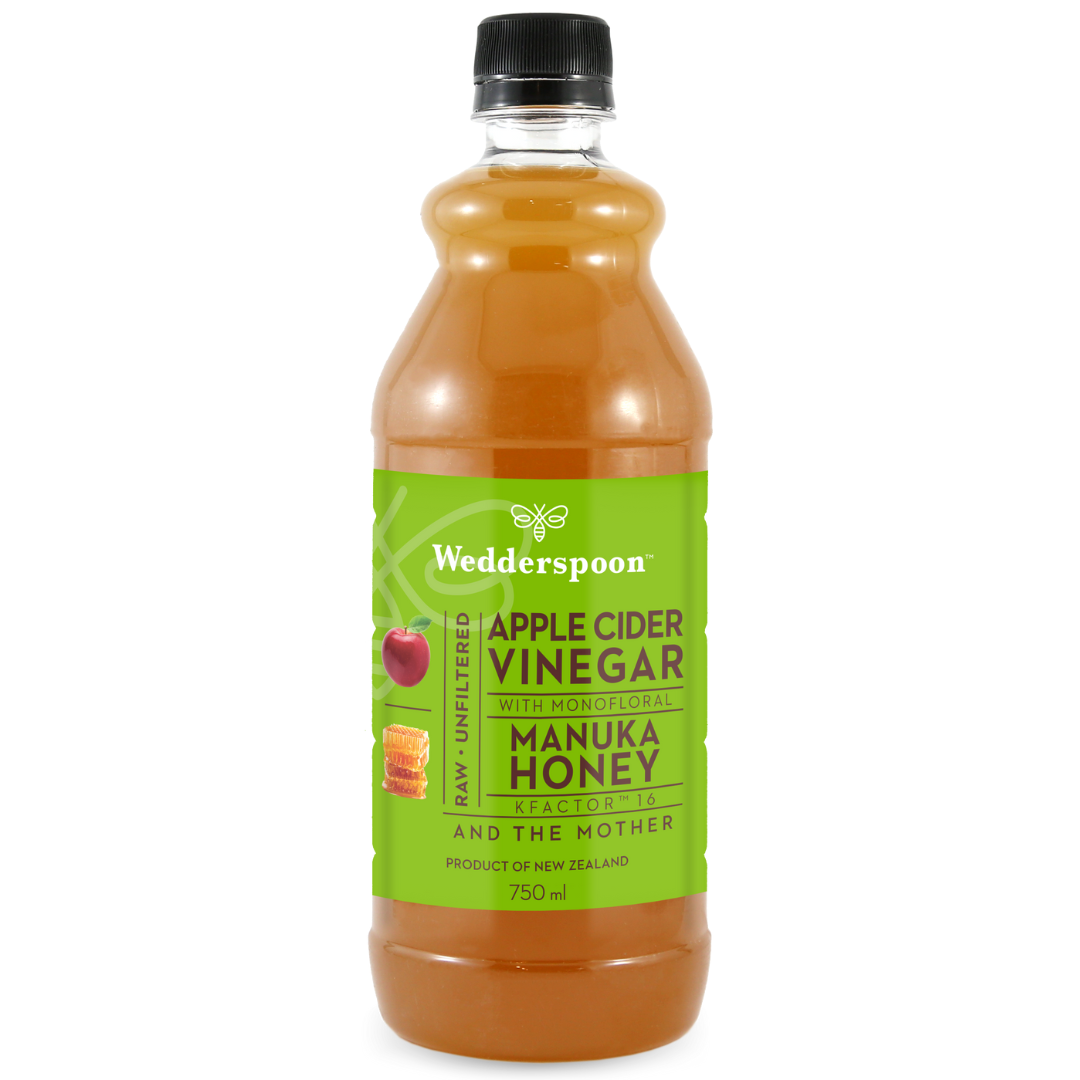 Wedderspoon Apple Cider Vinegar with Manuka Honey Twin Pack 750ml bottle with green label and black cap