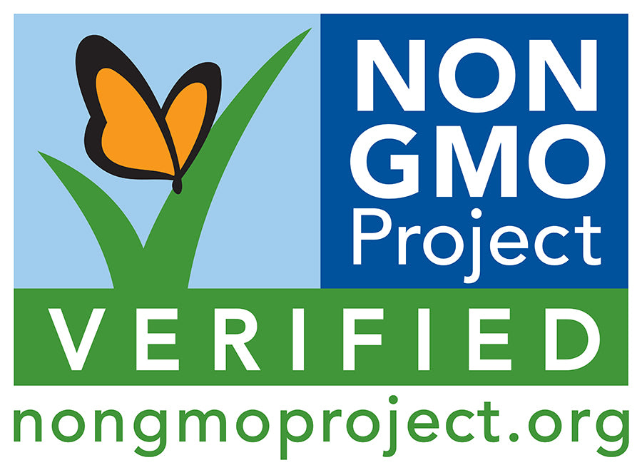 Non GMO Project verified butterfly logo indicating product is free from genetically modified organisms