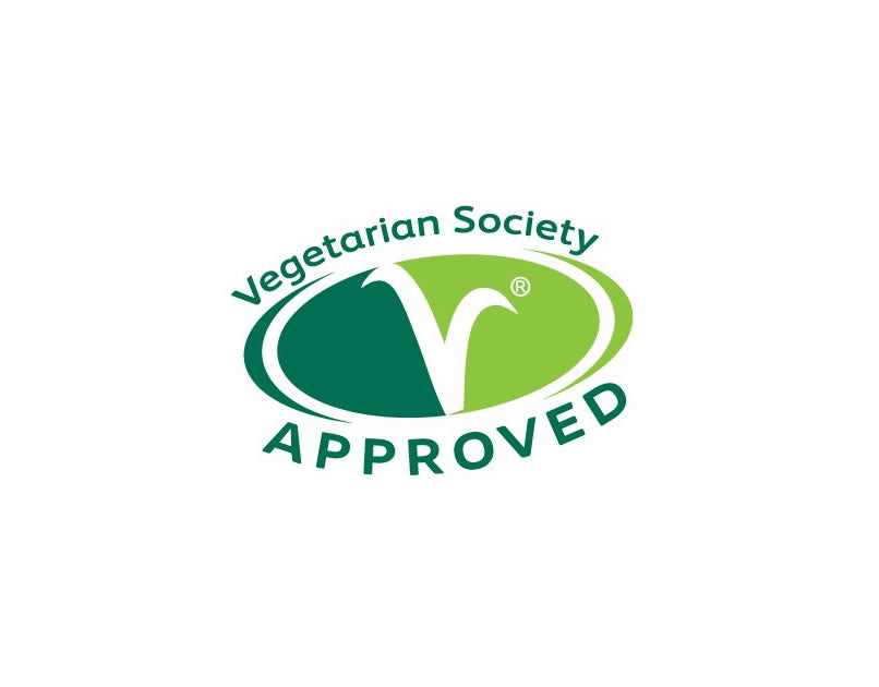 Vegetarian Society approved logo in green and white with a large V symbol