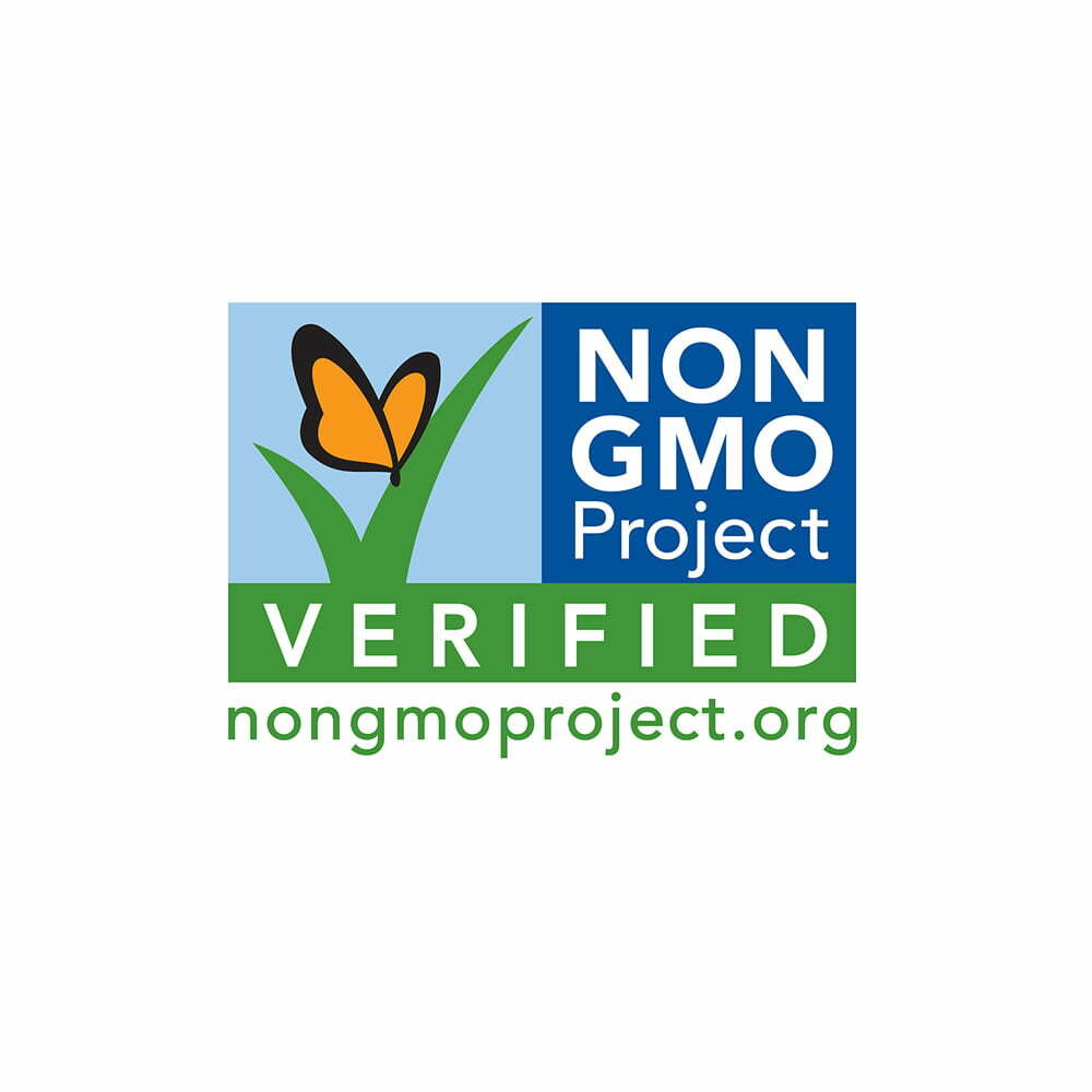 Non GMO Project Verified certification logo with butterfly on grass symbol
